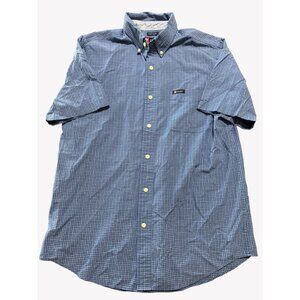 Chaps Mens Blue White Plaid Short Sleeve Button-Down Shirt M Cotton Polyester